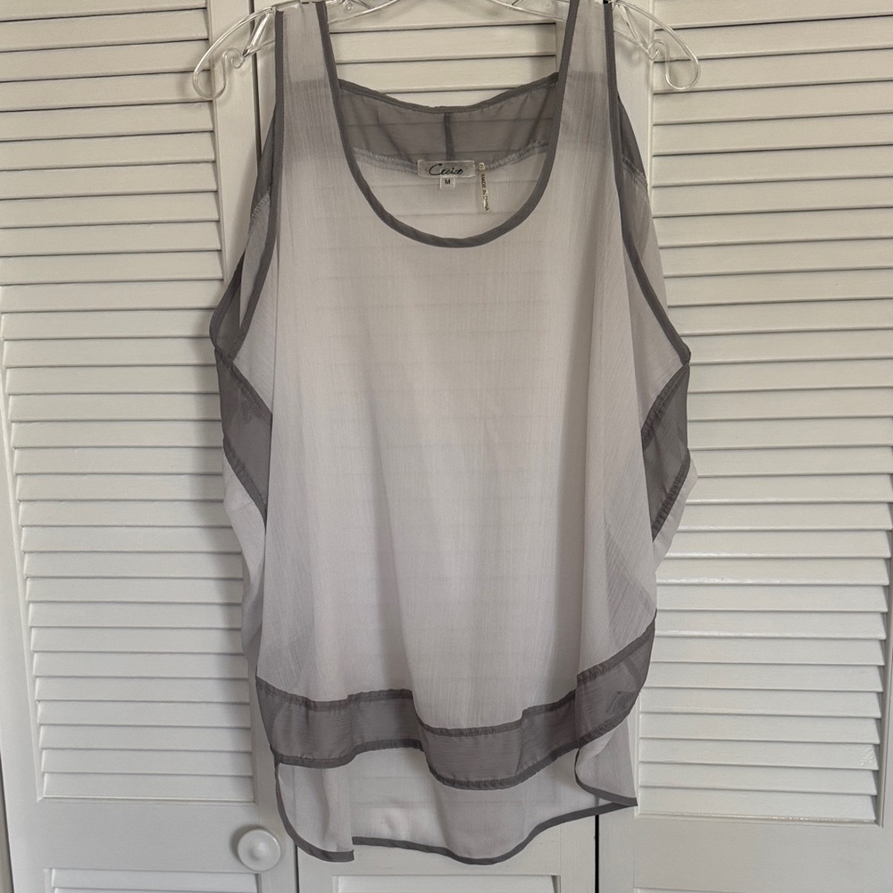 Cecico Sheer White and Gray Sleeveless Blouse